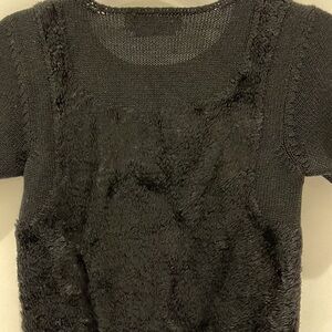 44 - Playful Black Sweater with Fuzzy Tank Top Design